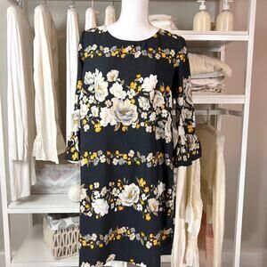 Old Navy Blue/grey sheath dress. 3/4 sleeve with ruffle. Women's size Med. #0403